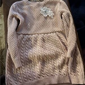 Little Lass Pink Knit Dress with Flower Accent